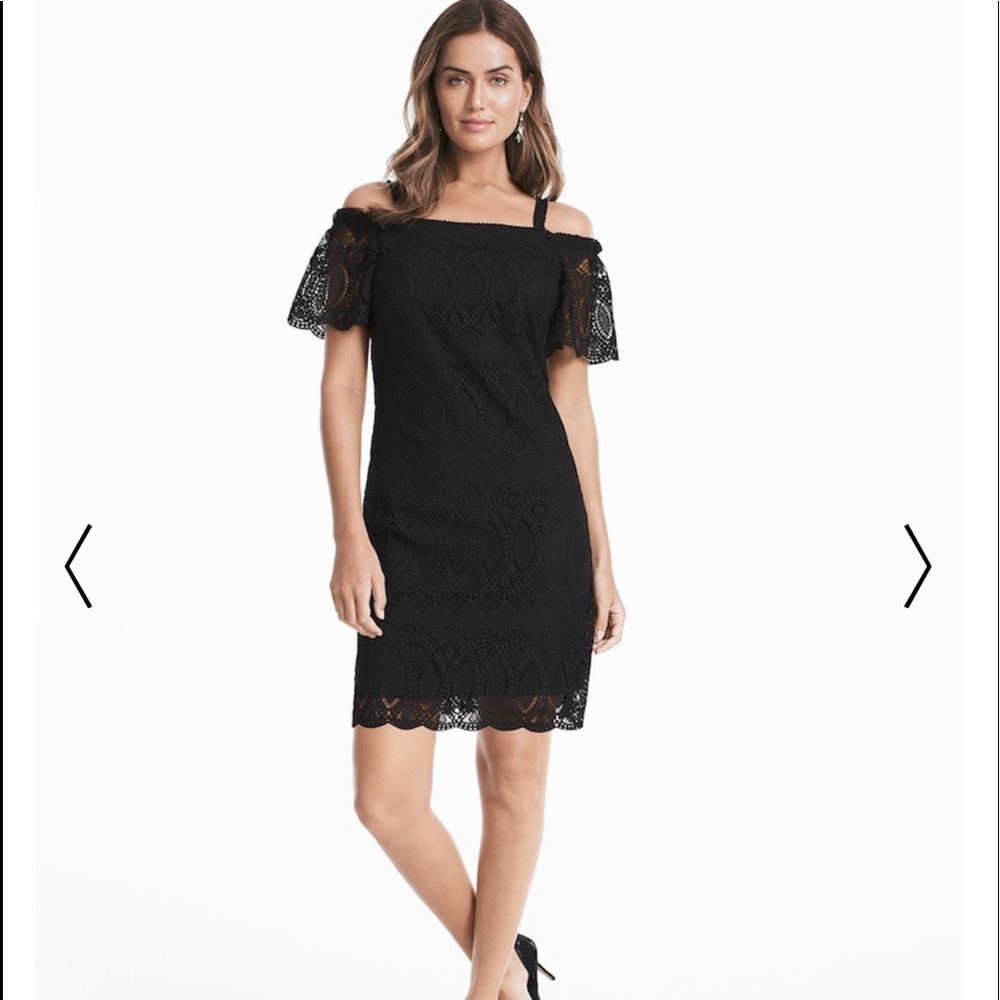 NWT Petite Off-The-Shoulder Black Lace Shift Dress